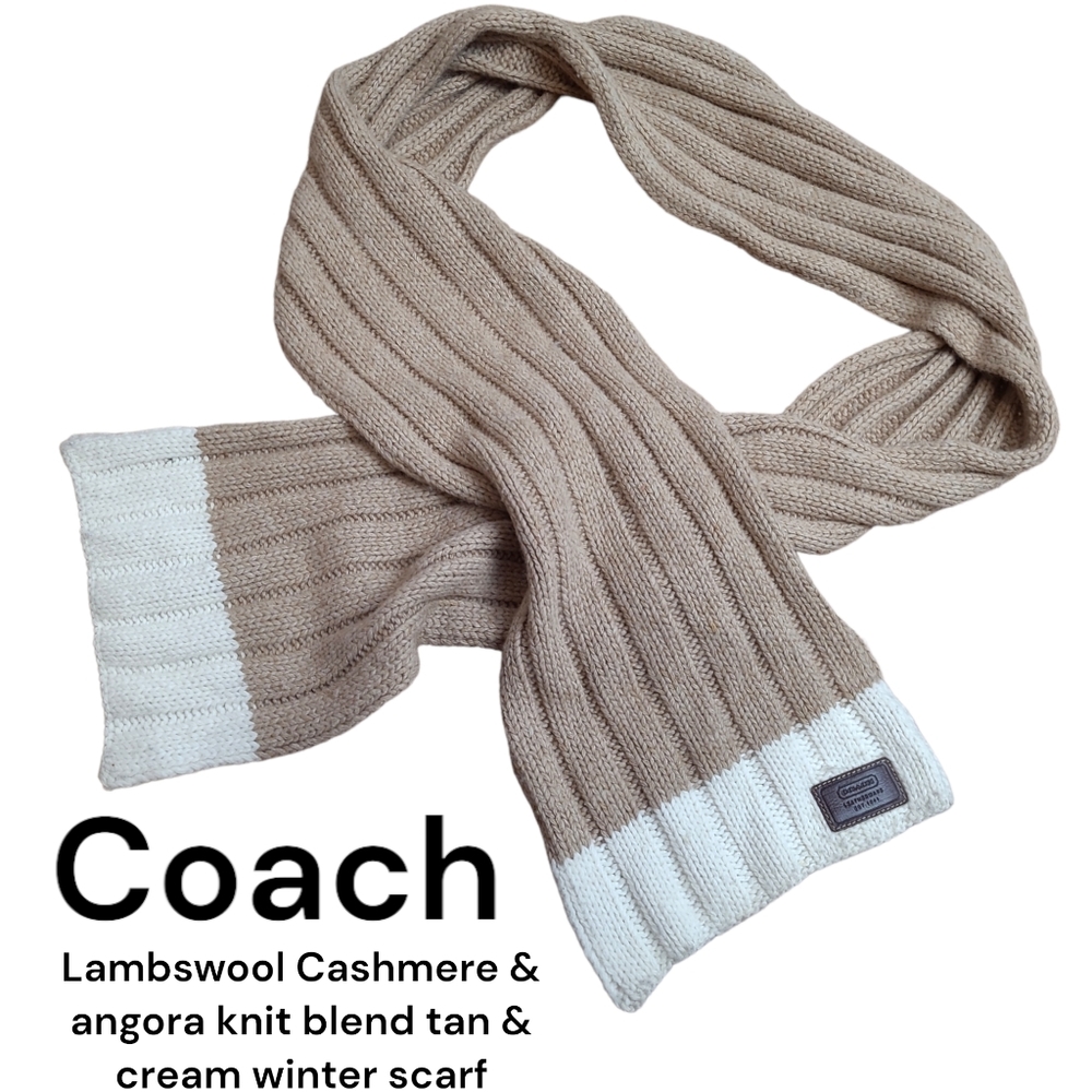Coach Tan and Cream Knit Scarf